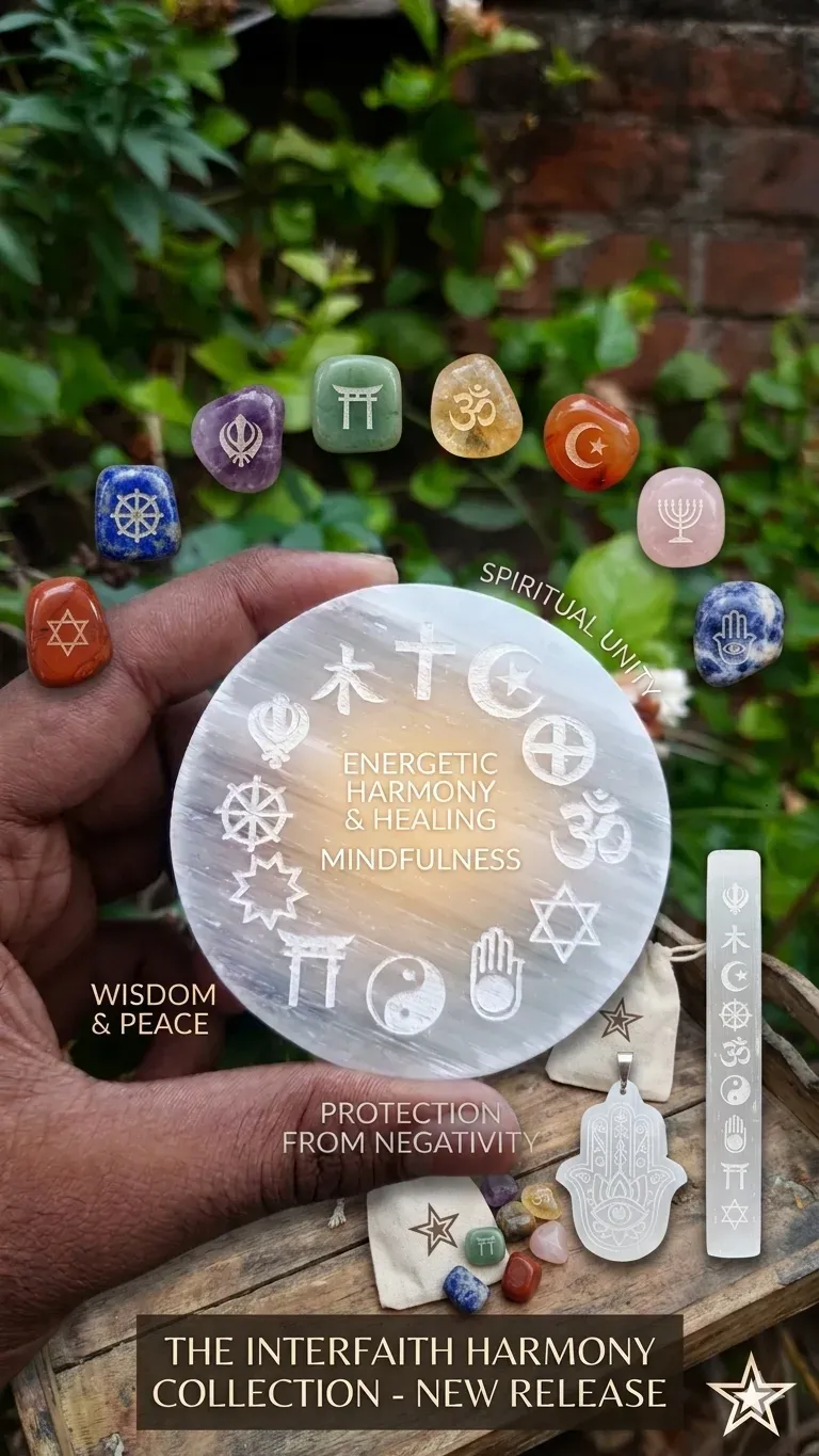 Interfaith Symbols Selenite Plate — MB Global Agate