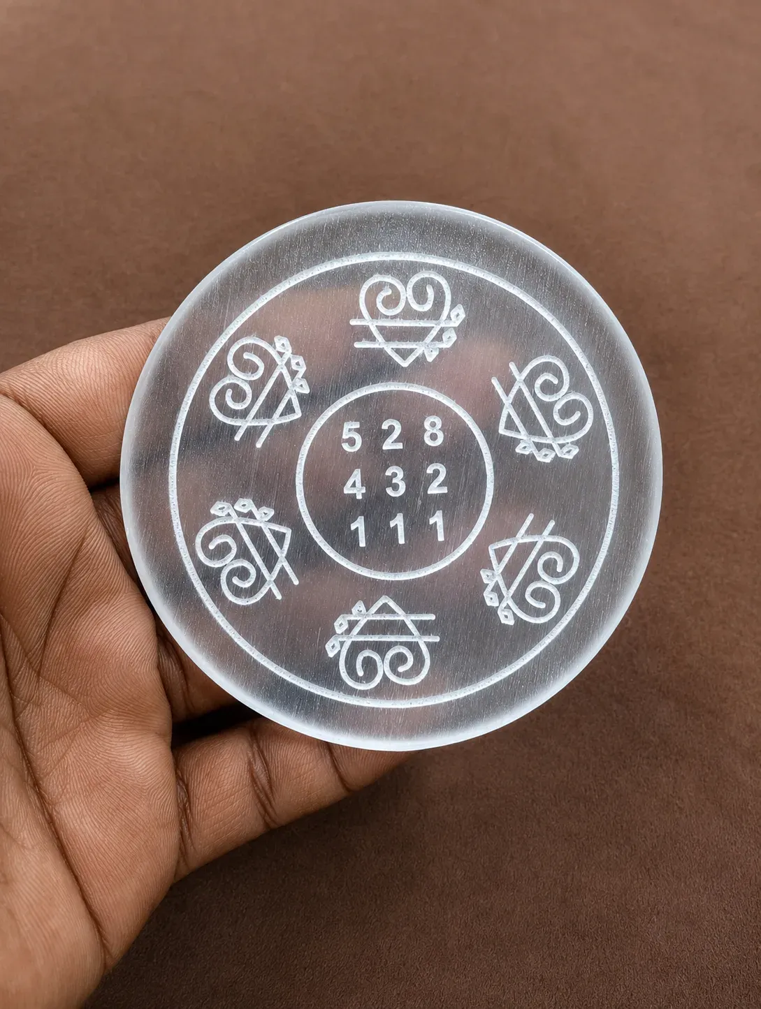 Grabovoi Code 528 432 111 Selenite Plate — MB Global Agate